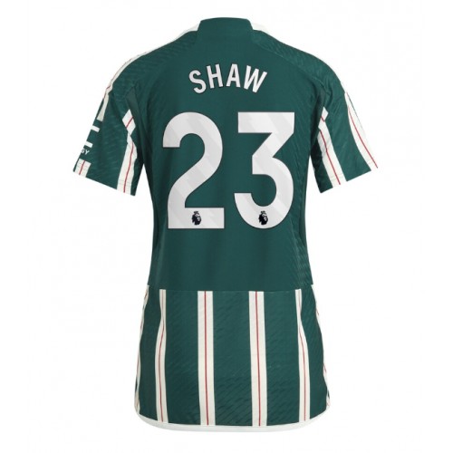Fotballdrakt Dame Manchester United Luke Shaw #23 Bortedrakt 2023-24 Kortermet